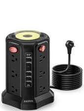 Surge Protector Power Strip Tower with 5 USB Ports and Night Light,10Ft Extensio