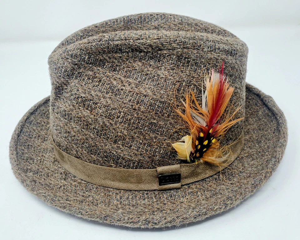 De Colección Dobbs Nueva York Para Hombres Talla Grande 7 (56) Lana Pluma Tweed Marrón Fedora Sombrero EE. UU. Foto 3 de 4