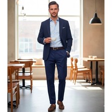 Polo Golf Ralph Lauren Men's Navy Wool Pleated Dress Pants 32x30 Actual 31x30