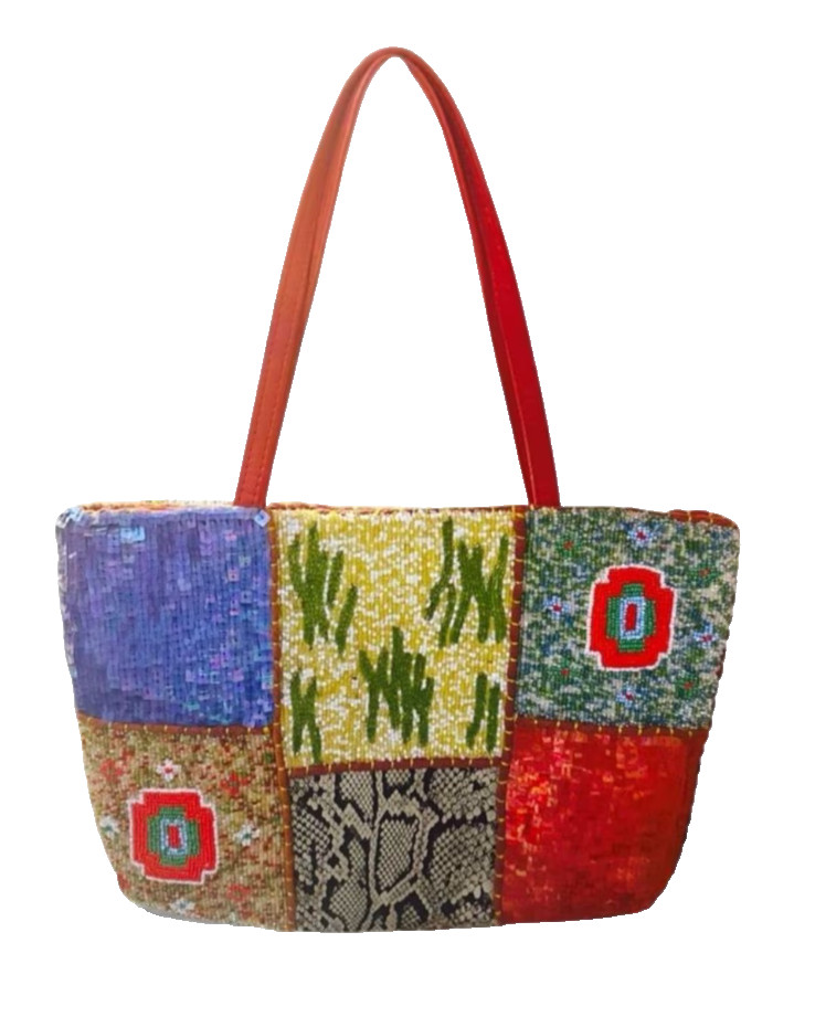 CHRISTIANA Beaded Sequin Handbag Patchwork Snap D… - image 1