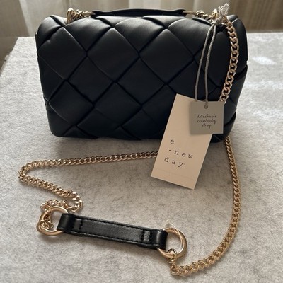 A New Day Black Quilted Crossbody Bag with Detachable Gold Chain Strap