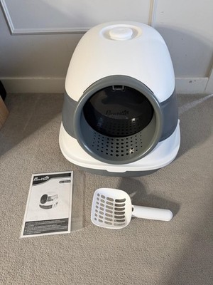 PawHut überdachte Katzentoilette Box mit Kapuze Katzentoilette Schaufel D31-066V00