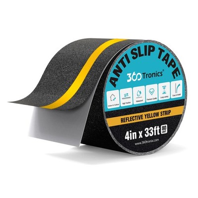 Non-Slip Safety Grip Tape, 4''x33ft, Reduces Fall Risk, w/ Yellow Reflect Stripe