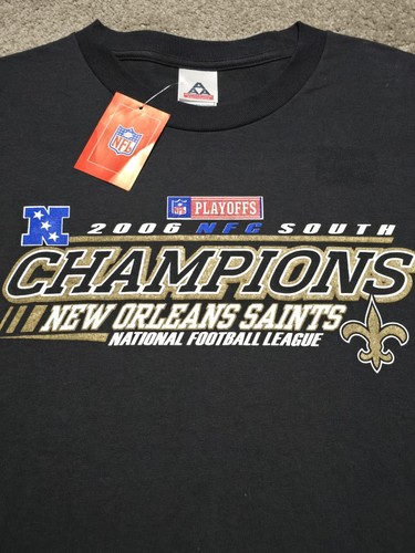 NWT Deadstock 2006 New Orleans Saints NFC Champs T-Shirt Black Y2K Mens XL - Picture 4 of 14
