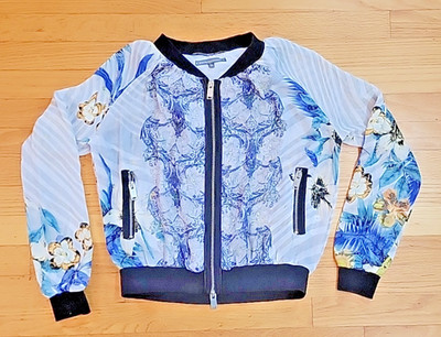 Silvian Heach Womens Bomber Style Zip Up Jacket White Floral Size XS