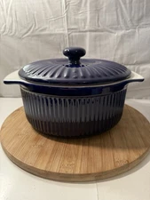 Roshco 3QT Cobalt Blue Porcelain Ribbed Casserole with Lid