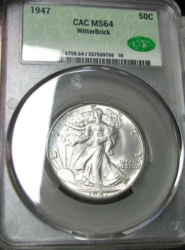 1947 Walking Liberty Half Dollar CAC MS-64 Graded Witterbrick ---- #704C