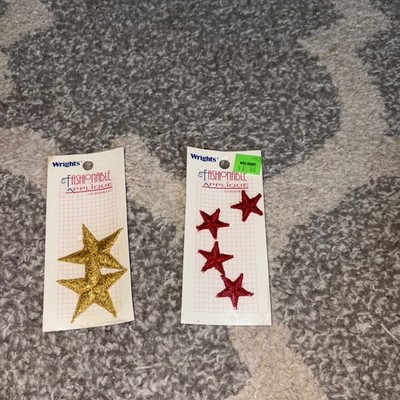 Lot of 2 Vintage New Sealed Wrights Star Appliques Gold & Red