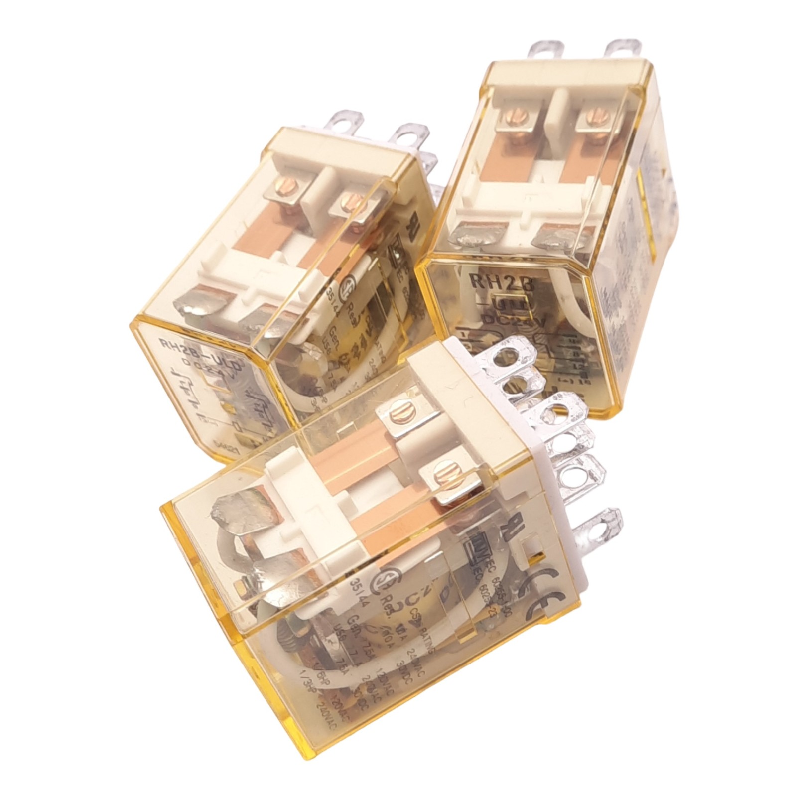 Lot of 3 IDEC RH2B-ULD-DC24V Plug-In Relays, DPDT, 8-Pin, 10A Max, 24VDC Coil