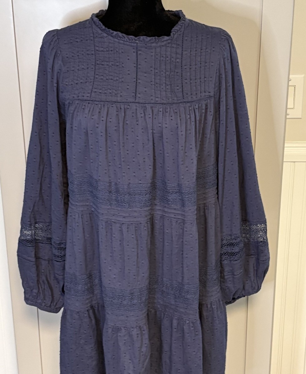 Old Navy Women Navy Blue Long Sleeve Pintucked Clip Dot Swing Dress sz  Medium | eBay