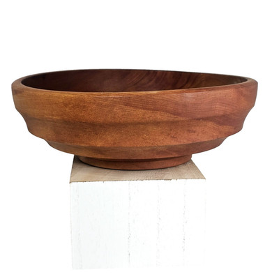 Vintage Solid Wood Bowl Teak? Footed Tiered 9.5'' MCM Danish Inspired Decor