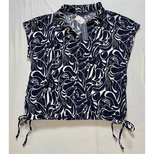 Camicetta donna Adrienne Vittadini tecnica geometrica blu navy bianca L carriera nuova con etichetta