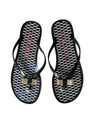 Coach Landon Jelly Thong Sandals Black With Gold Metal Bow Size 7