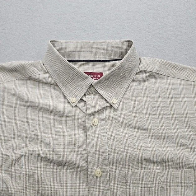 Camisa Covington para hombre talla mediana beige a cuadros manga larga con botones Foto 2 de 4