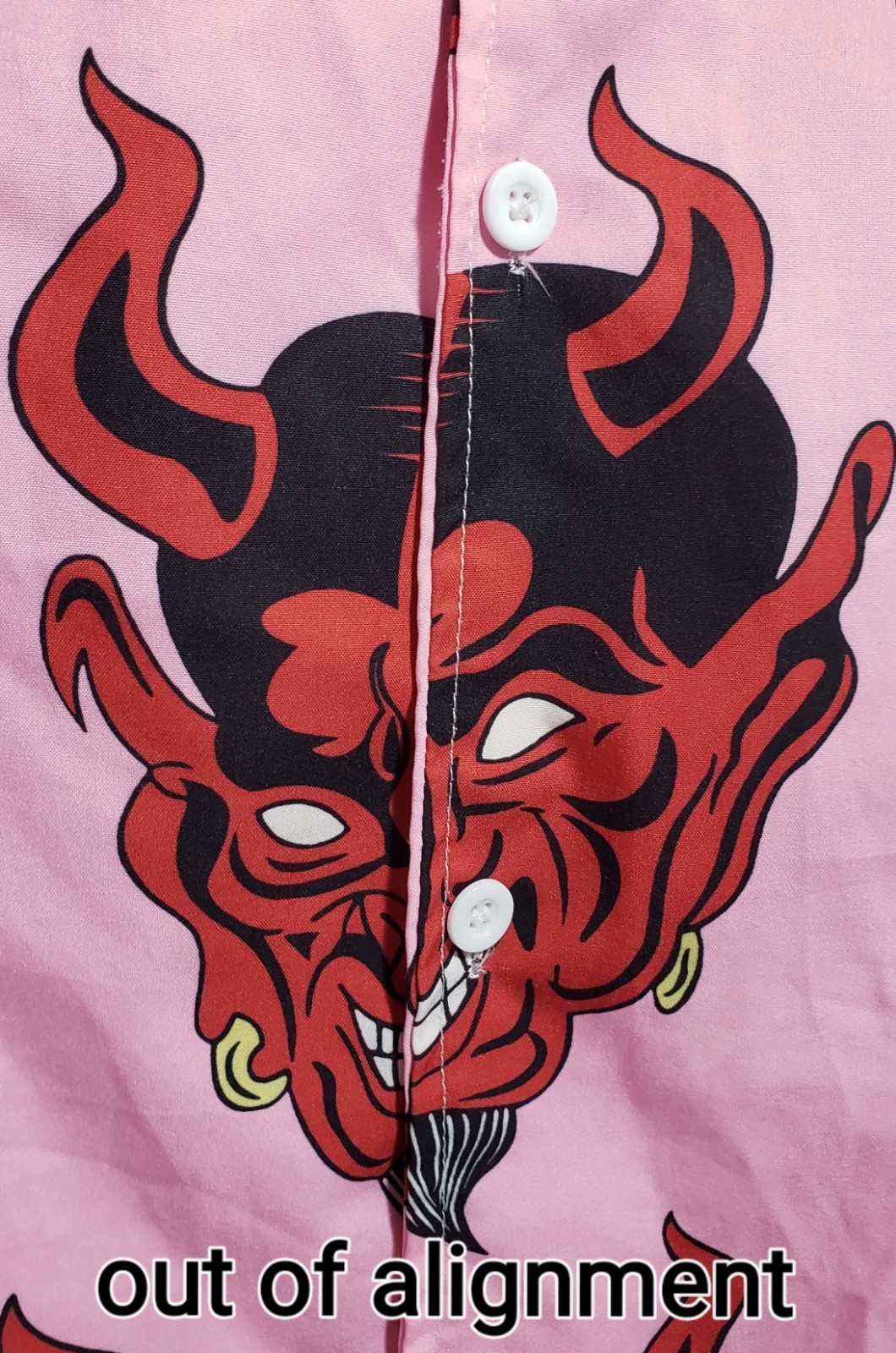 Polyester Pink & Red Devil Button-Down Short Slee… - image 3