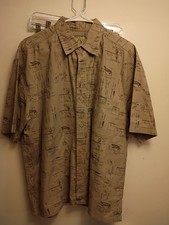 Panama Jack Men's Light Gray Button Front Shirt Size L Fishing Lure Pattern