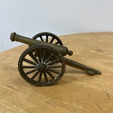 Vintage Brass Field Cannon Replica Carriage Desk Decor Moving Wheels Military 