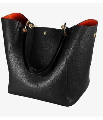 Large Black and Red Tote Bag with Gold Hardware and Detachable Strap for Women