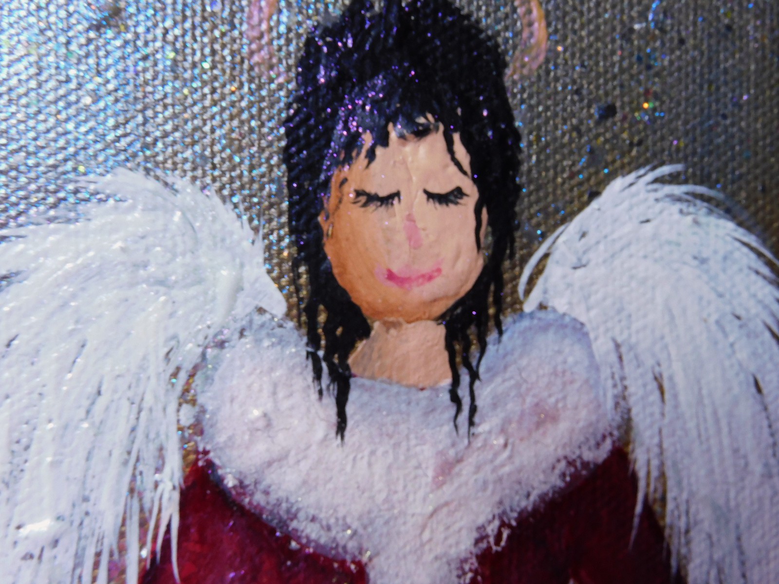 Christmas Angel with Elegant Dress Original Painting Art Rain Crow