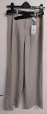 Women’s Stradivarius beige tailored straight leg trousers w/ black belt size 12