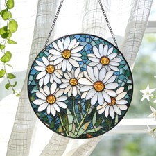 Stained Glass Daisy Suncatcher, Floral Window Hanging Mom Gift