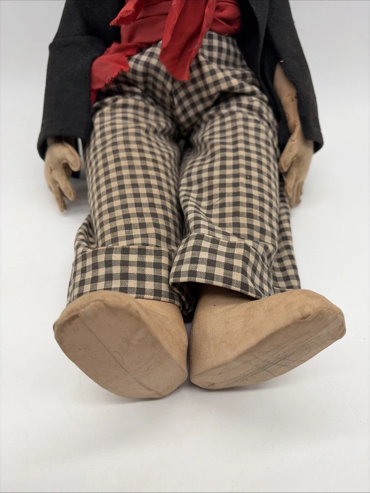 Poupée Ancienne Tissu Dur Vintage Costume Vichy À Restaurer Collection - Photo 3/4