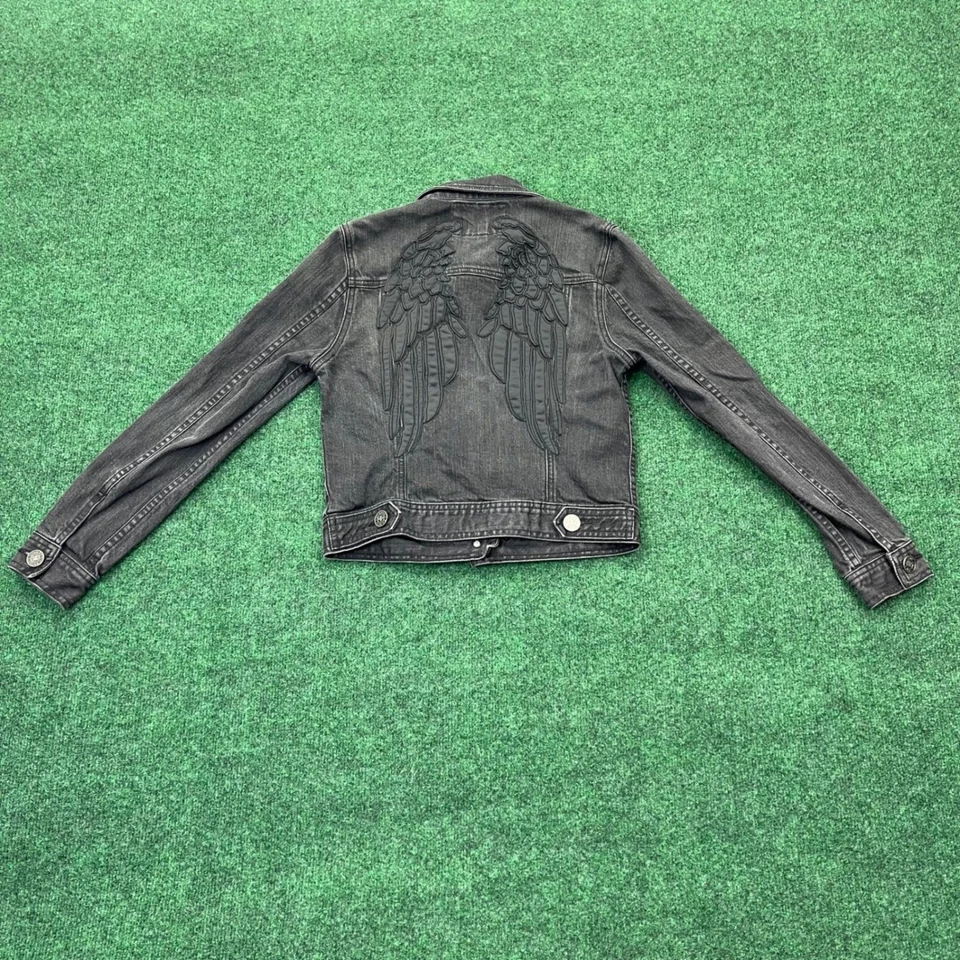 Chaqueta Denim Sinful Tachonada Alas Alas Negra Moto Motociclista Chaqueta Foto 3 de 4