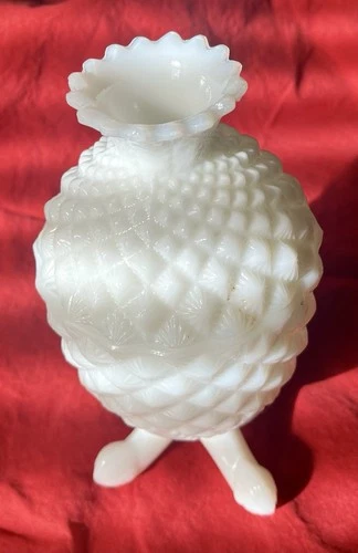 PORTIEUX VALLERYSTHAL White Milk Glass Pineapple Candy Dish w Lid (bonbonnière)