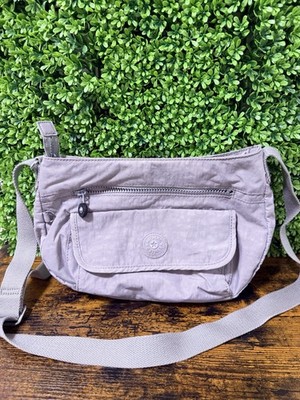 Kipling Gray Crossbody Bag Medium Zip Closure Adjustable Strap Pockets Silver