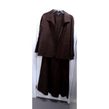 Talbots Brown Pure Irish Linen Skirt Suit Set Blazer Midi Skirt Size L / 26885