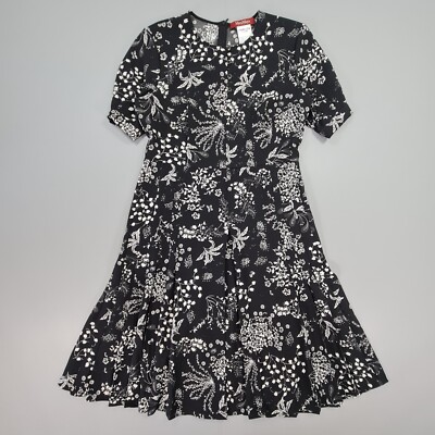 Max Mara Womens Dress Black 10 UK Knee Length Floral Short
