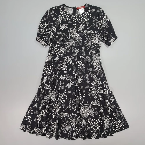 Max Mara Womens Dress Black 10 UK Knee Length Floral Short Sleeves