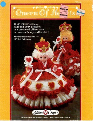 VINTAGE 1989 FIBRE CRAFT CROCHET QUEEN OF HEARTS PILLOW DOLL