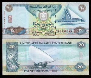 United Arab Emirates 20 DIRHAMS P-28 2013 UAE Falcon YATCH UNC Currency BANKNOTE