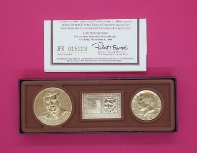 1980 U.S. Half Dollar Coin Set John F. Kennedy 24-Karat Gold JFK