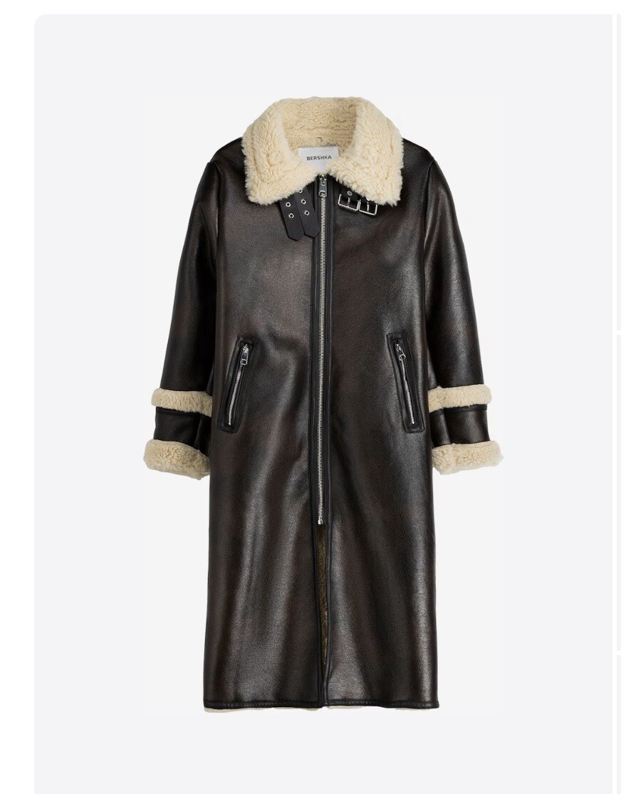 Bershka Chocolate Brown and Cream Faux Leather Coat, Women, Size S, Brand  New