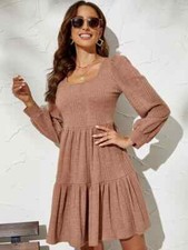 SHEIN Women's Puff Sleeve Ruffle Hem Long Sleeve Dress Sz M