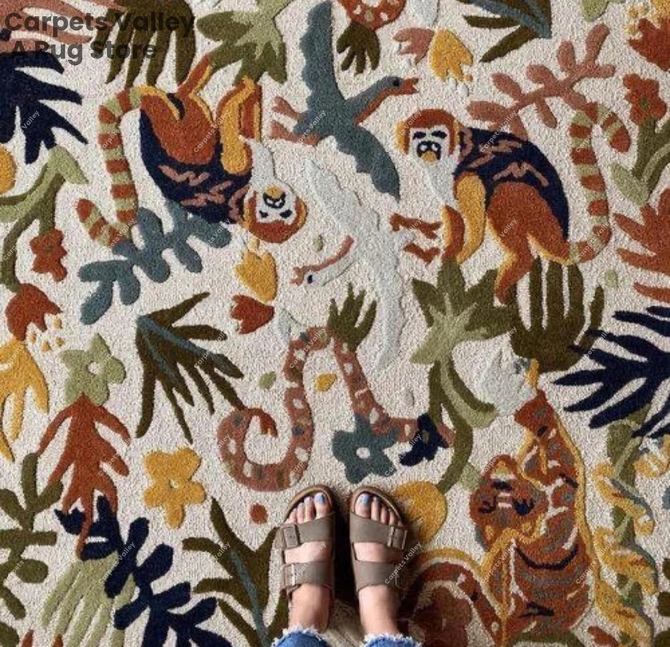 Alfombra Jangle marfil, acolchada a mano de lana hecha a mano alfombra para cualquier habitación Foto 2 de 3