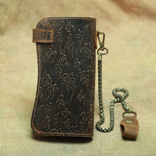 Men's Leather Credit ID Cards Holder Long Chain Wallet Biker Trucker Heavy Thick - Imagen 3 de 16