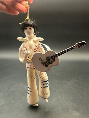 Vintage Blown Glass Elvis Presley w/ Guitar White Jumpsuit Christmas Ornament