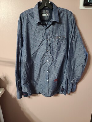 John Lennon XL Button Up Shirt Navy Blue White Punstripe Long Sleeve Lady  Bugs