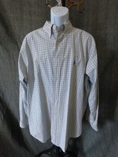 Men's Sz 17.5 34/35 Ralph Lauren White/Blue/Yellow Plaid Button Down Dress Shirt