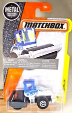 2016 Matchbox 39/125 Construction ROAD ROLLER White-Blue w/White Ringed Gear Sp