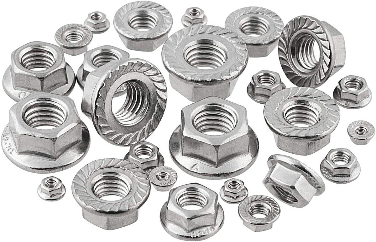 Dadi In Acciaio Inox Flangiati Con Rondella – Misure M3, M4, M5, M6, M8, M10, M12, M14, M16