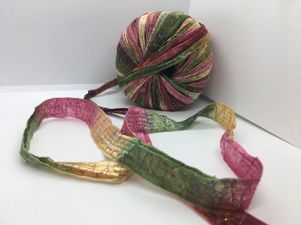 Tinkerbella Berlini Wide Ribbon Yarn #113 Fall Herbs - Burgundy Green Gold - Image 3 of 3