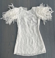 NWT Free People Songbird Mini Lace Dress Frilled Sleeve XS White Lace