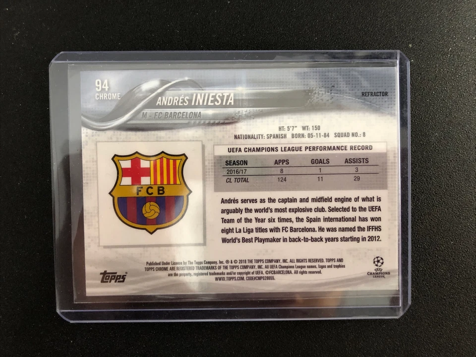 2017-18 Topps Chrome UEFA Champions League Soccer Andres Iniesta Refractor - Image 2 of 2