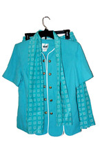VTG Leslie Fay Woman Size 10P 3pc Skirt Jacket Scarf Turquoise Career