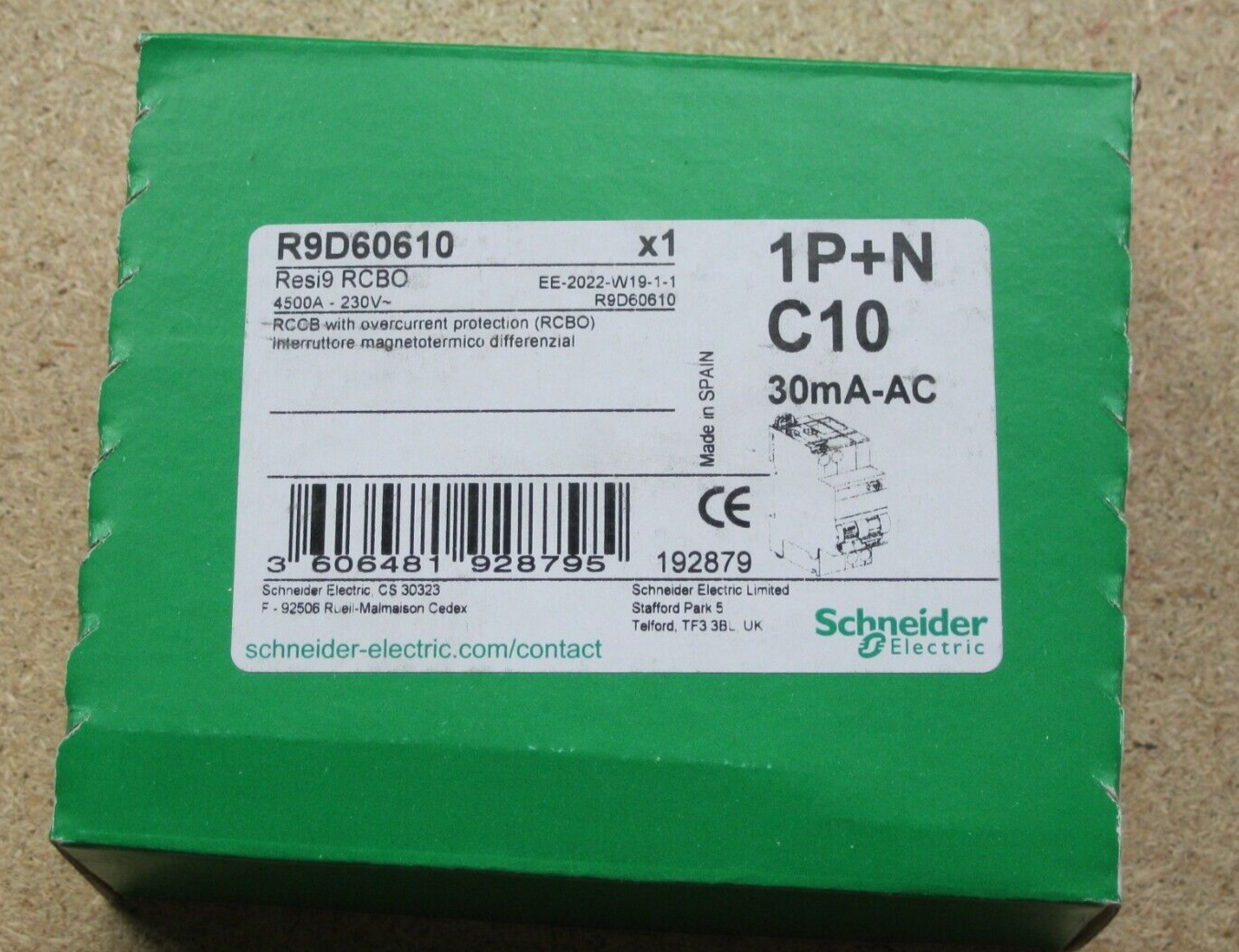 SCHNEIDER R9D60610  INT. MAGNETOTERMICO DIFFERENZIALE 10A 2P 30mA  AC 4,5Ka