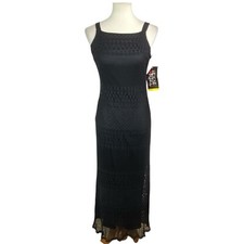 NWT VTG Helene Blake Black Crochet Overlay Dress Size S Black Long Sleeveless